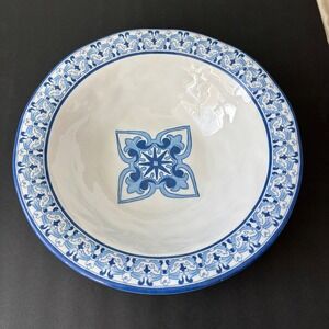 Q Squared Talavera Azul Melamine Serving Bowl Large 12" Blue White Mosaic Excel!